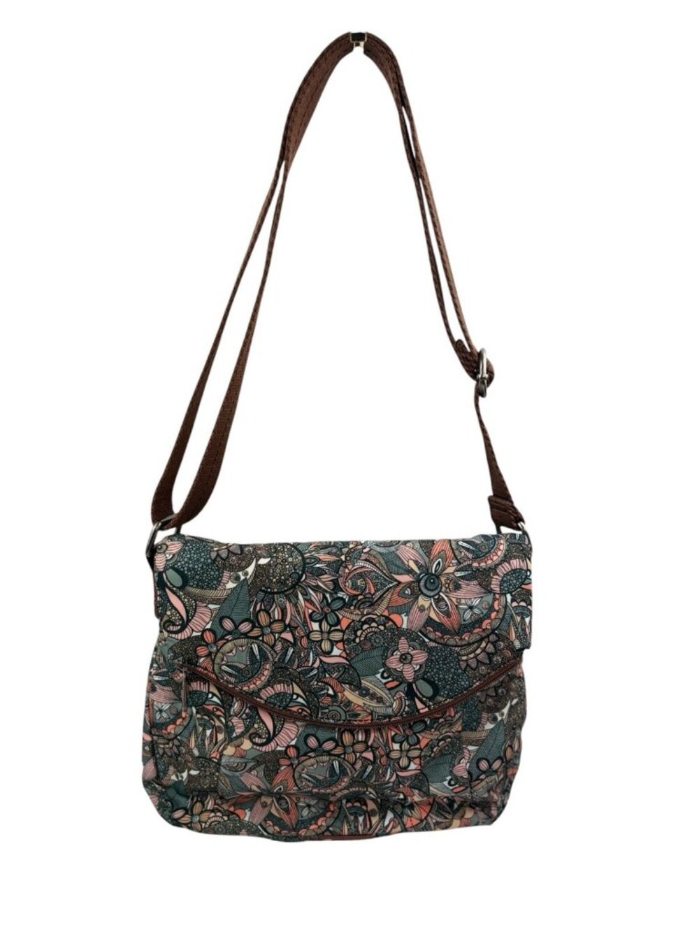 Sakroots Shoulder Bag Purse Floral Boho Print Fold Over Zip Top Adjustable Strap